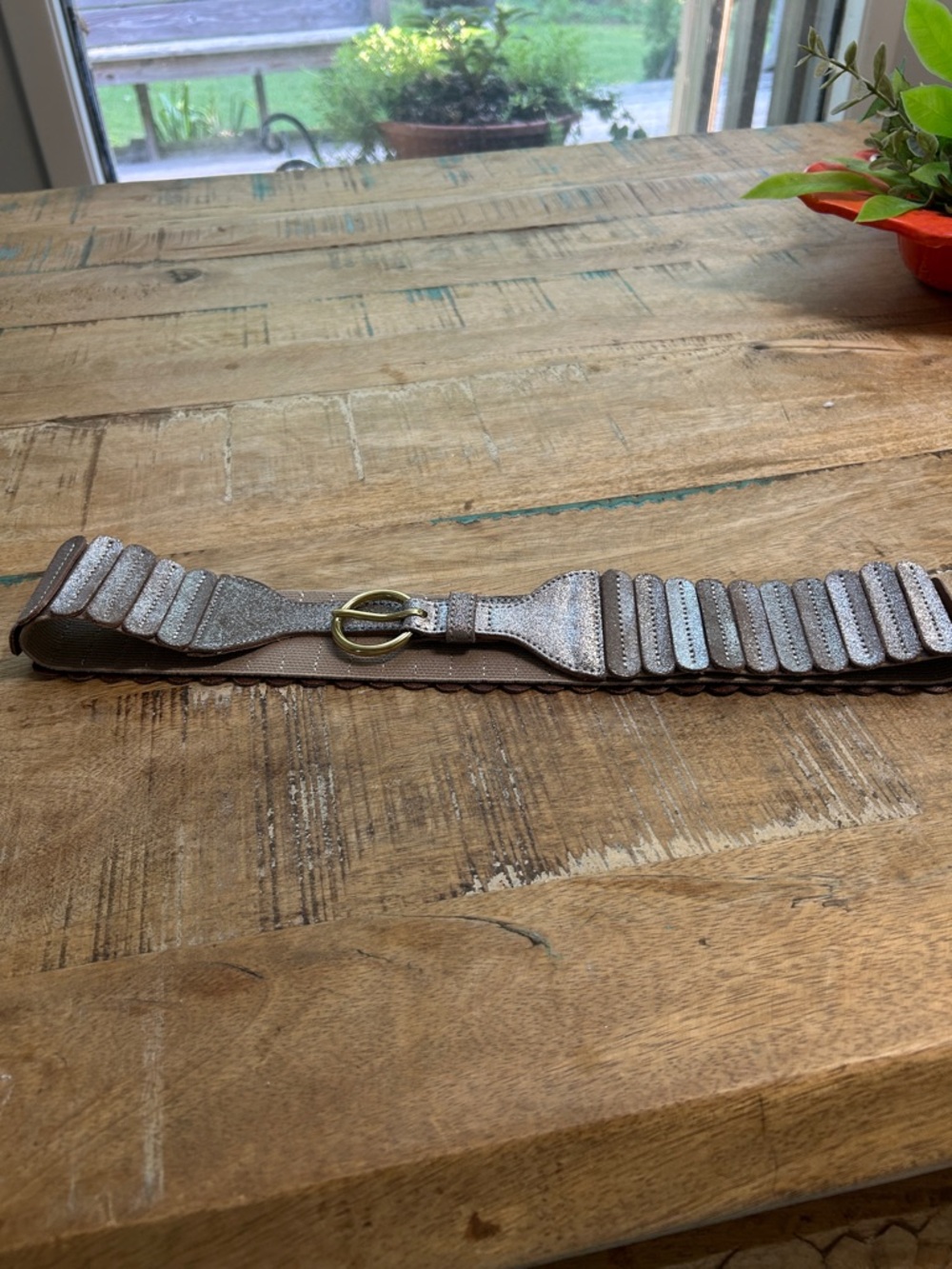 Metallic Rose Gold Stretch Belt with Buckle Bought at Anthropologie